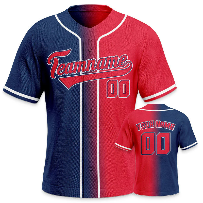 Custom Navy Red-White Authentic Split Fashion Baseball Jersey