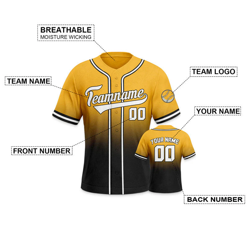 Custom Gold Black-White Authentic Fade Fashion Baseball Jersey