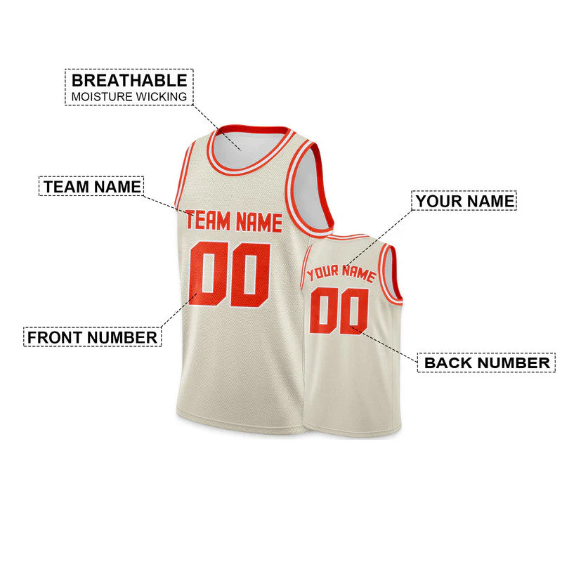 Custom Cream Orange Round Neck Rib-Knit Basketball Jersey