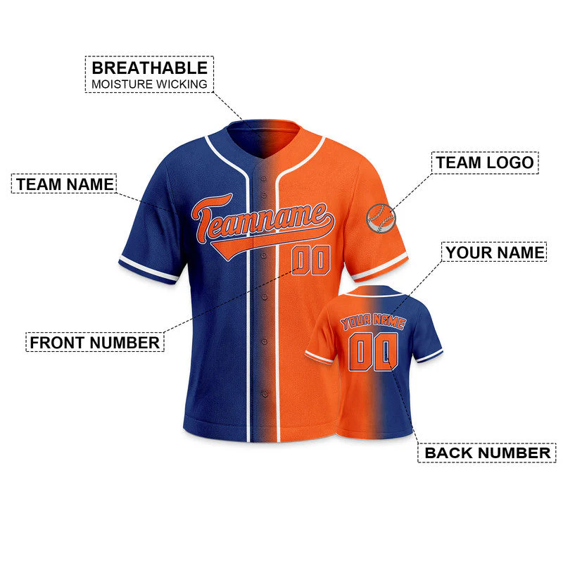 Custom Royal Orange-White Authentic Split Fashion Baseball Jersey