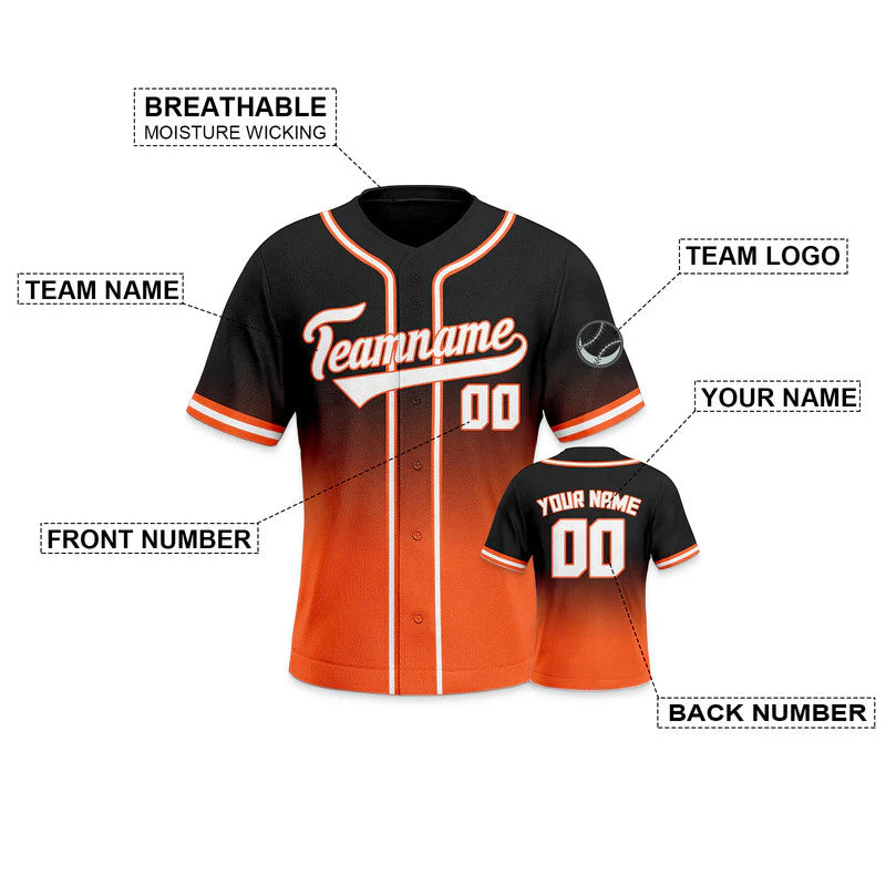 Custom Black Orange-White Authentic Fade Fashion Baseball Jersey