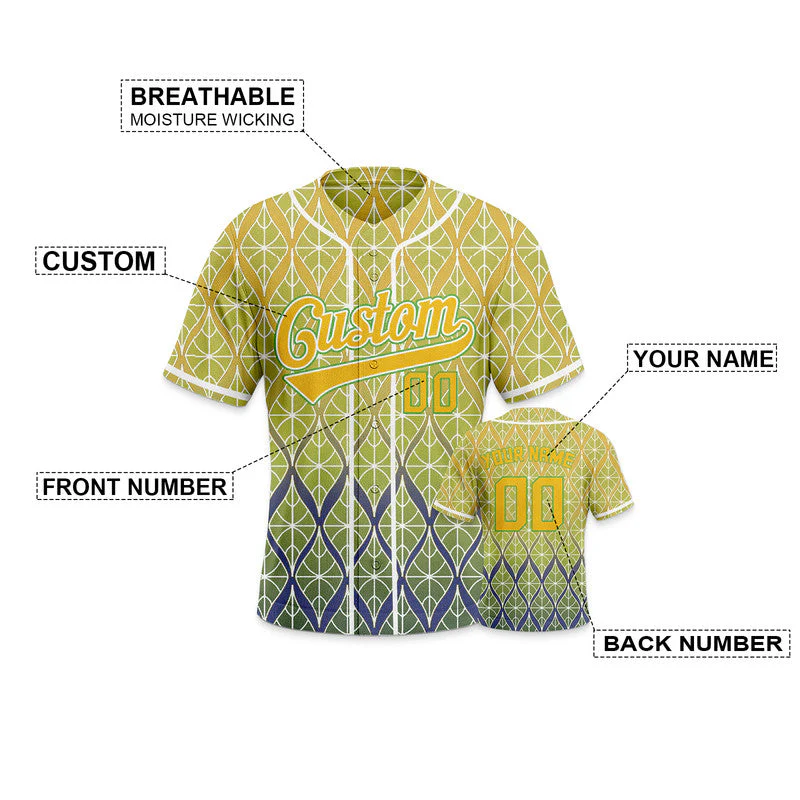 Custom Green Gold-Neon Green 3D Pattern Design Authentic Baseball Jersey