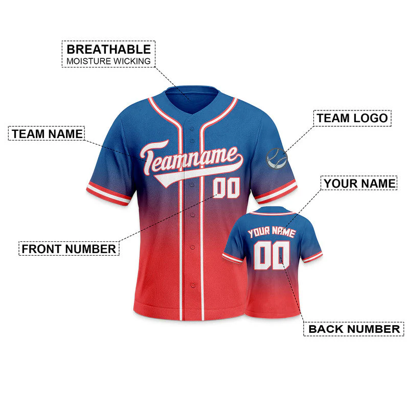 Custom Royal Red-White Authentic Fade Fashion Baseball Jersey3