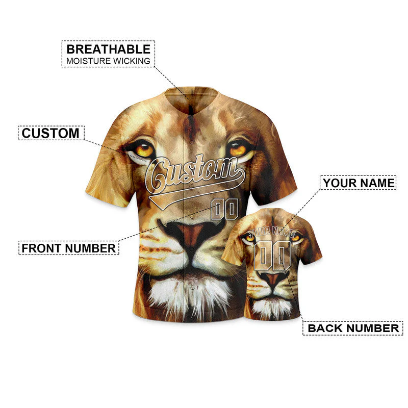 Custom Brown White 3D Pattern Design Lion And Peacock Authentic Baseball Jersey