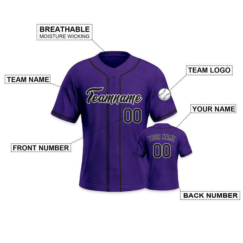 Custom Purple Black-White Authentic Baseball Jersey-3