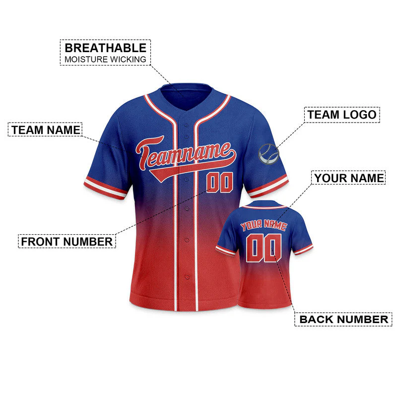 Custom Royal Red-White Authentic Fade Fashion Baseball Jersey-1