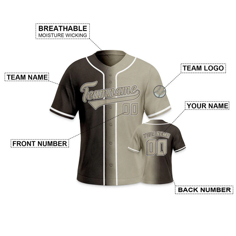Custom Brown Gray-White Authentic Split Fashion Baseball Jersey