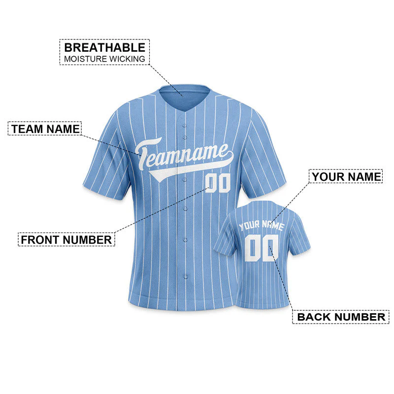 Custom Light Blue Gray Pinstripe White Gray Authentic Baseball Jersey