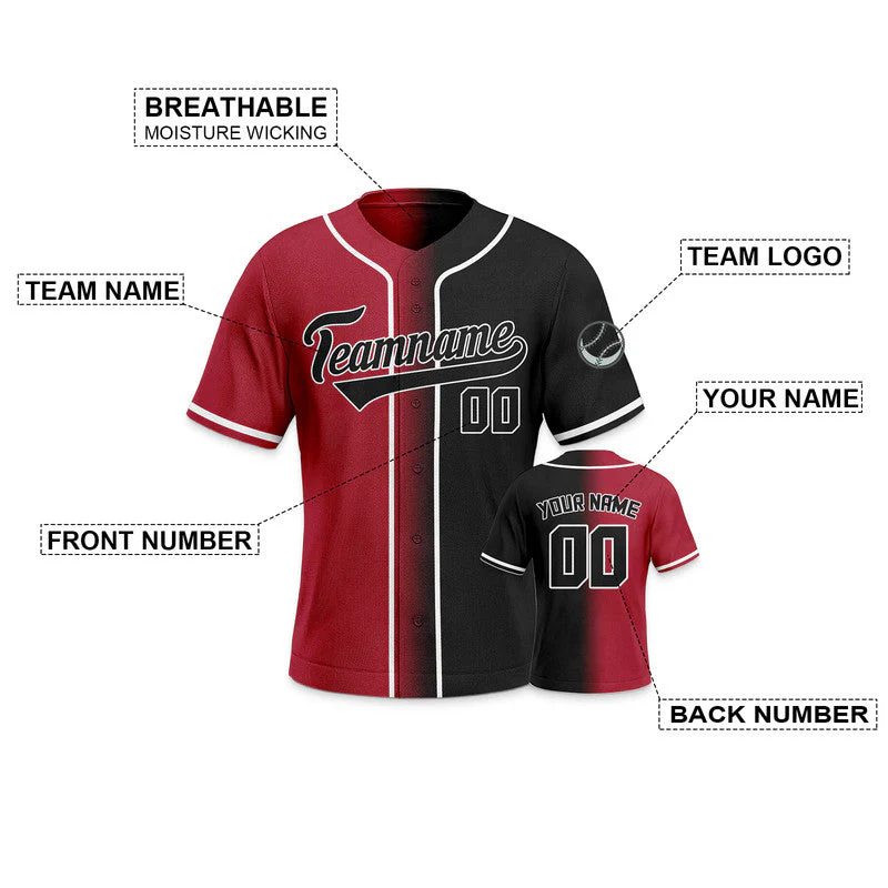 Custom Red Black-White Authentic Split Fashion Baseball Jersey