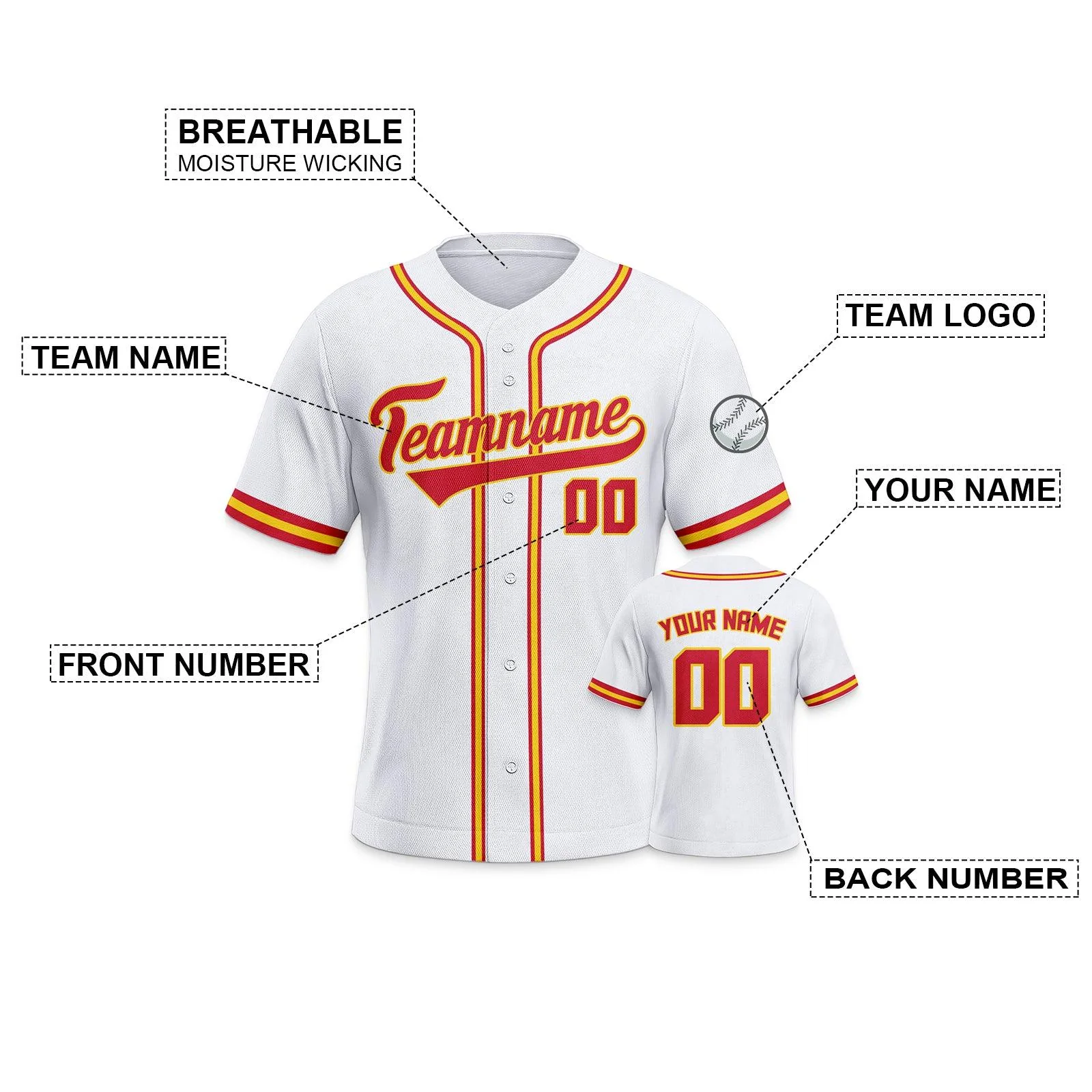 Custom White Red-Gold Authentic Classic Baseball Jersey