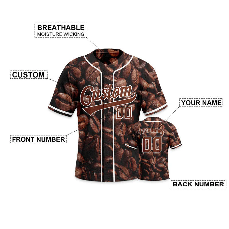 Custom Brown White 3D Pattern Design Coffee Authentic Baseball Jersey