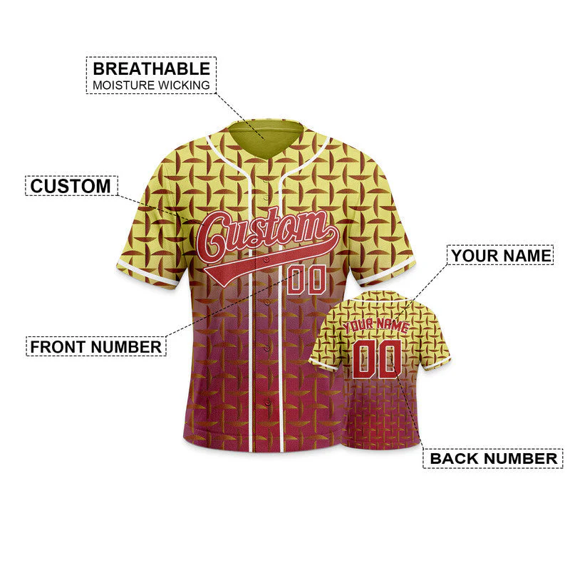 Custom Red Gold -Red 3D Pattern Design Authentic Baseball Jersey