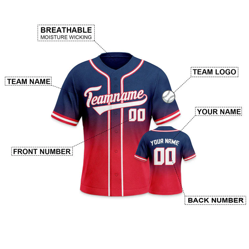 Custom Navy Red-White Authentic Fade Fashion Baseball Jersey