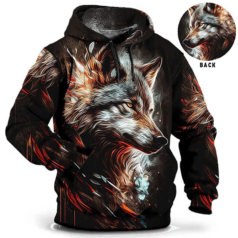 Halloween Graphic Wolf 3D Pullover Hoodie