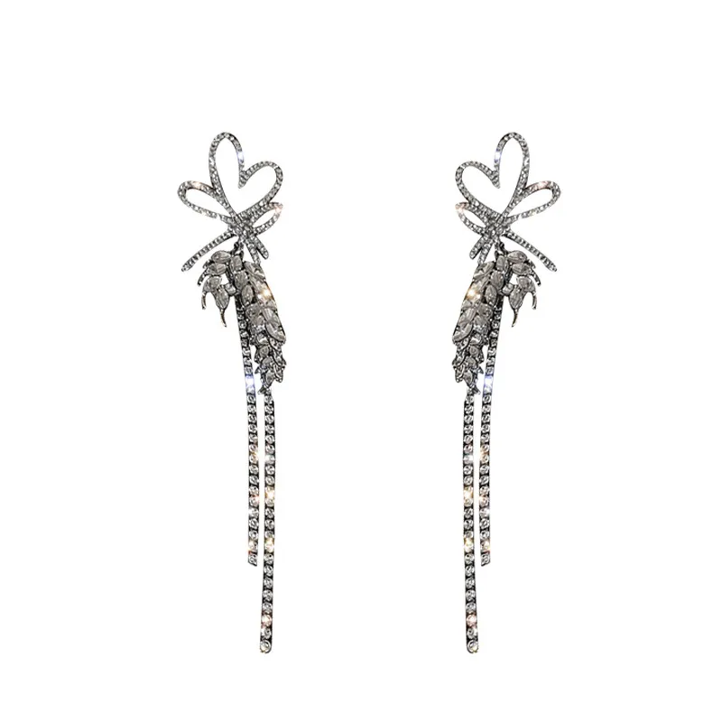 Tassel Heart Rhinestone Earrings